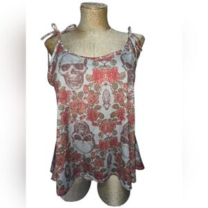 Edgy Floral Skull Print Camisole